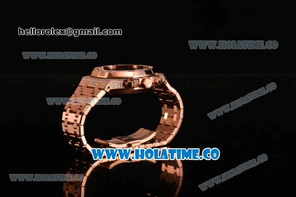 Audemars Piguet Royal Oak Chronograph Swiss Valjoux 7790 Automatic Rose Gold/Diamonds Case with Blue Grids Dial Diamonds Bezel and Stick Markers (EF) - Click Image to Close